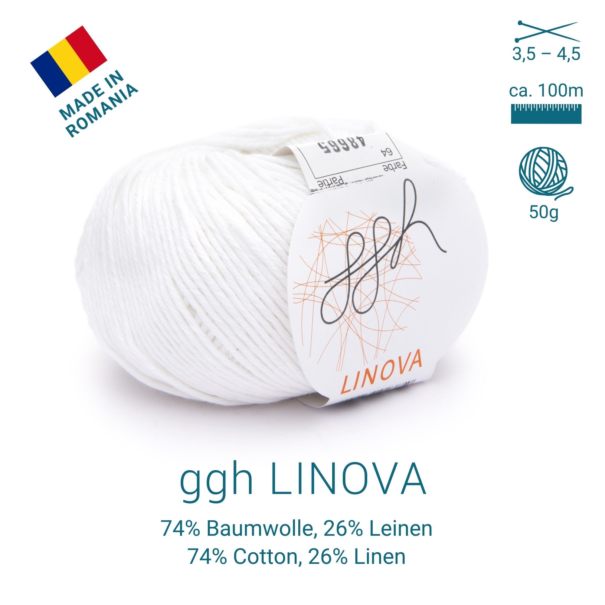 ggh Linova | Baumwolle-Leinen | 100m/50g | 064 - Weiß