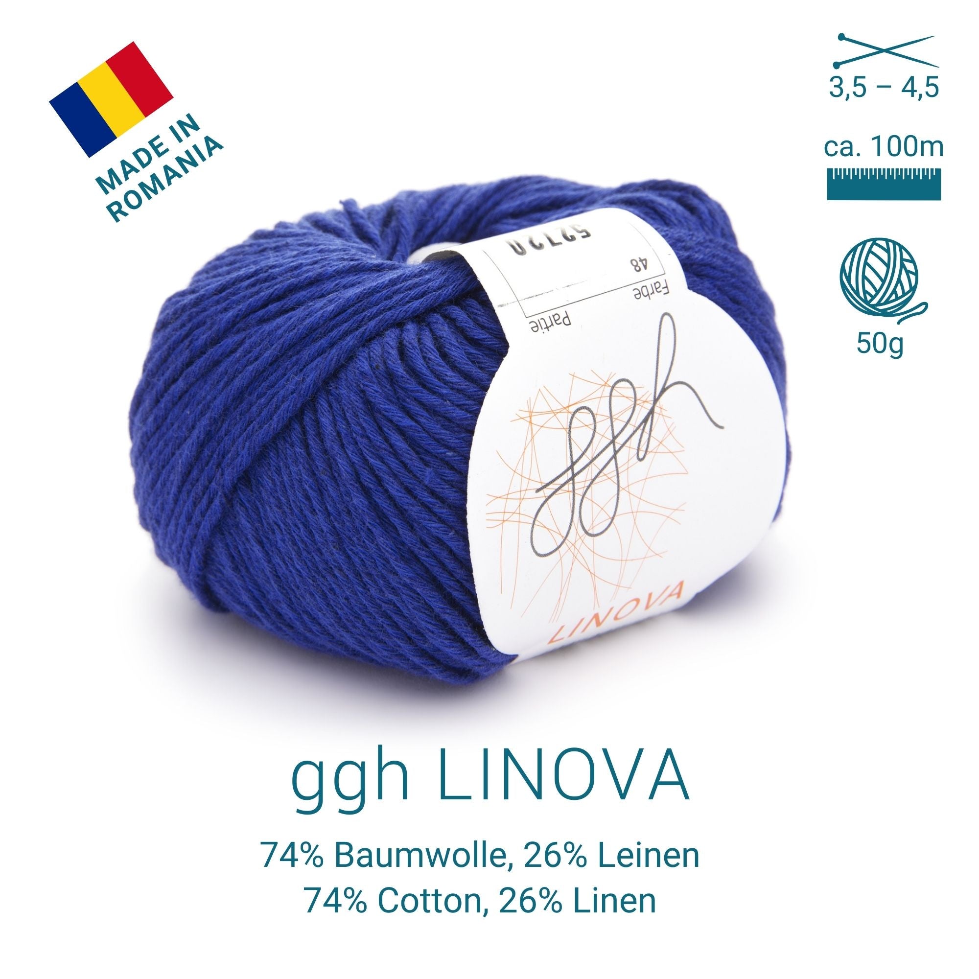 ggh Linova | Baumwolle-Leinen | 100m/50g | 048 - Royalblau