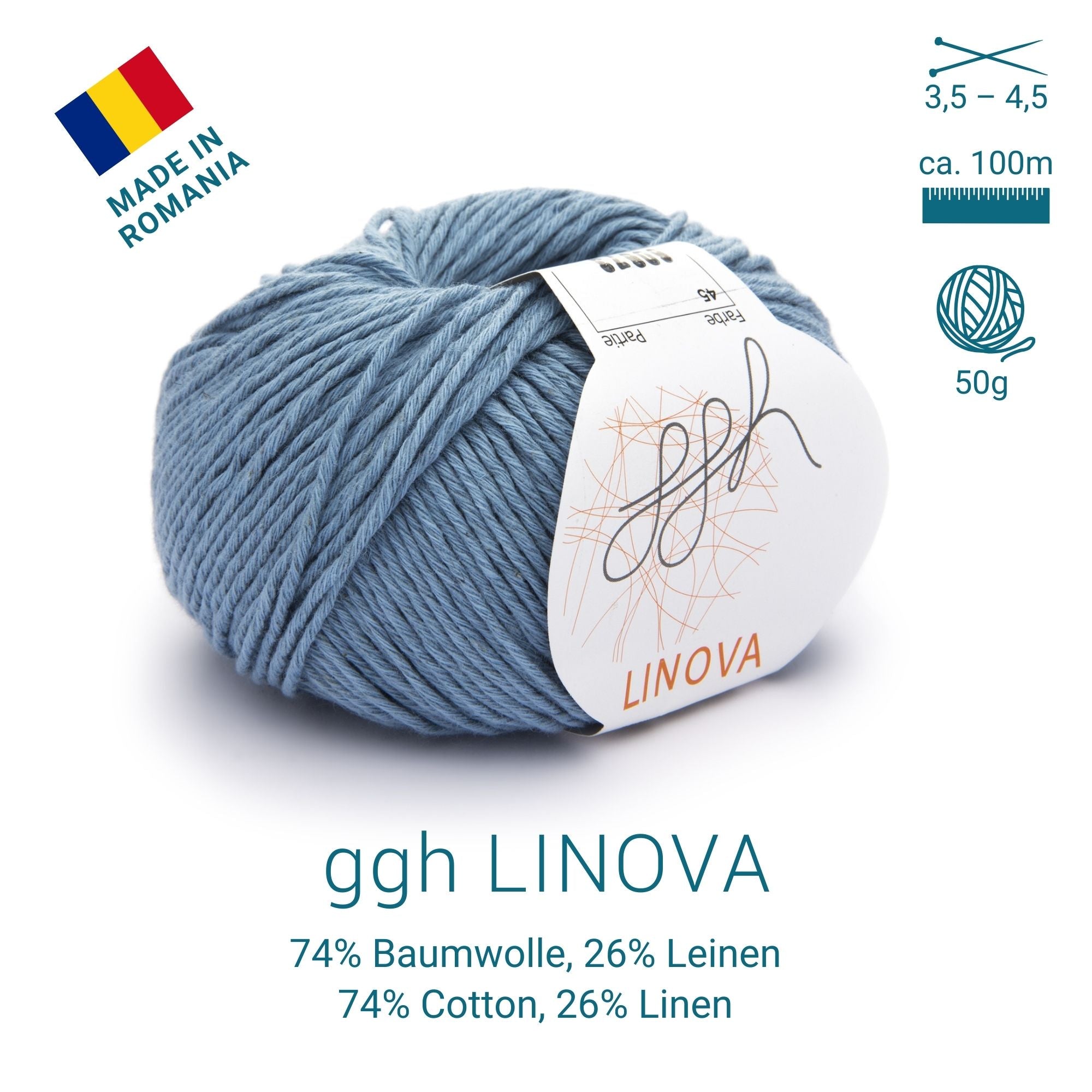ggh Linova | Baumwolle-Leinen | 100m/50g | 045 - Graublau