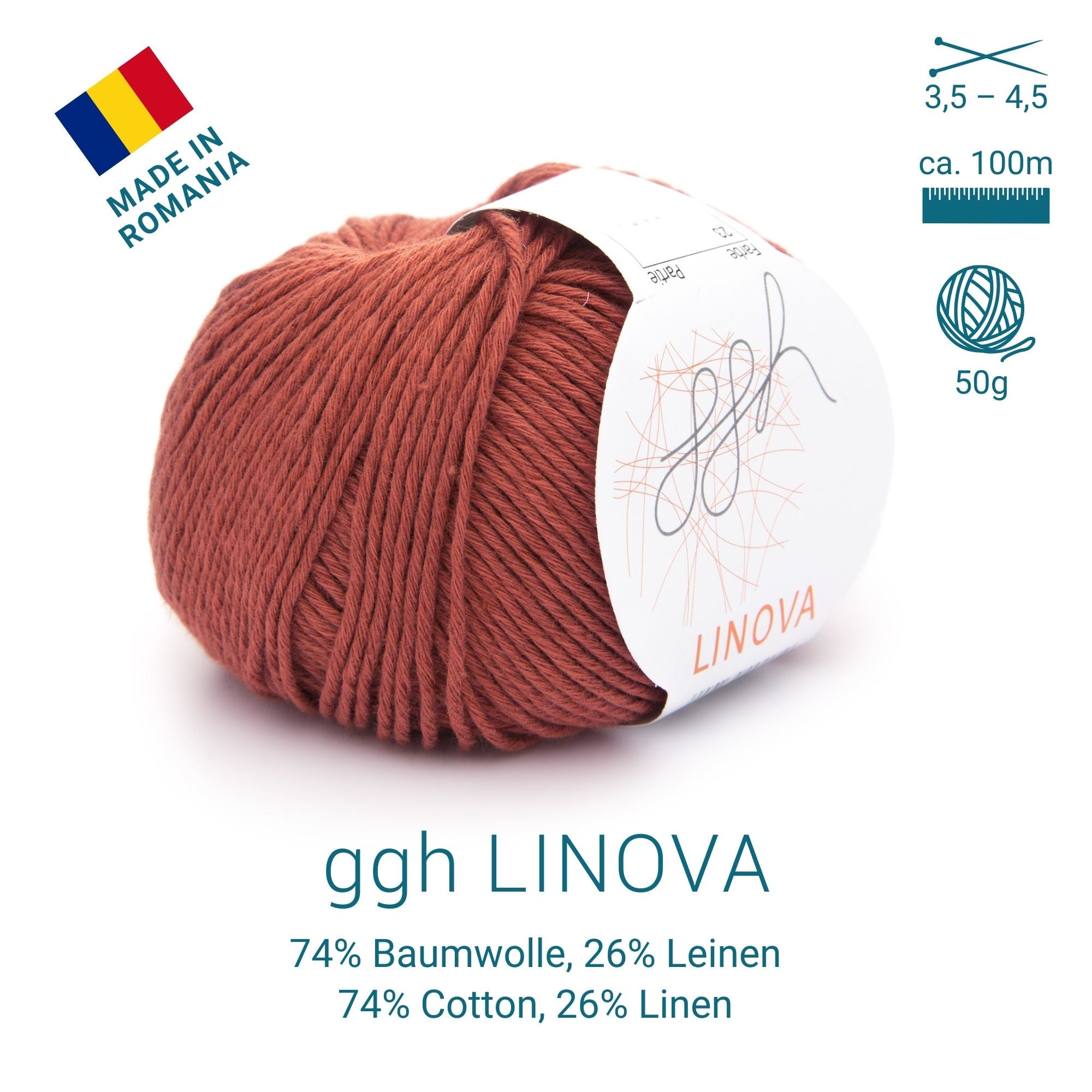 ggh Linova | Baumwolle-Leinen | 100m/50g | 023 - Gebranntes Ocker