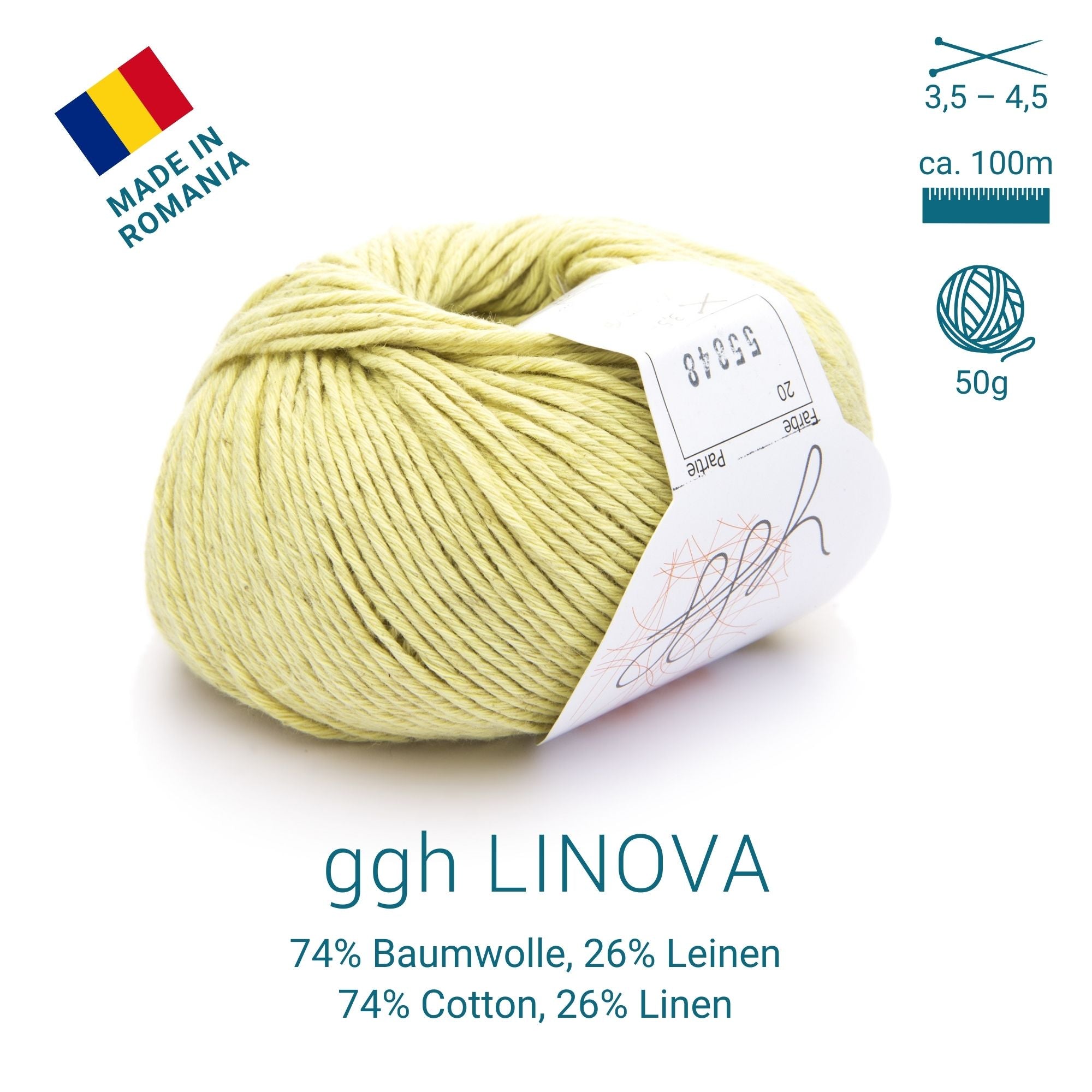 ggh Linova | Baumwolle-Leinen | 100m/50g | 020 - Cremegelb