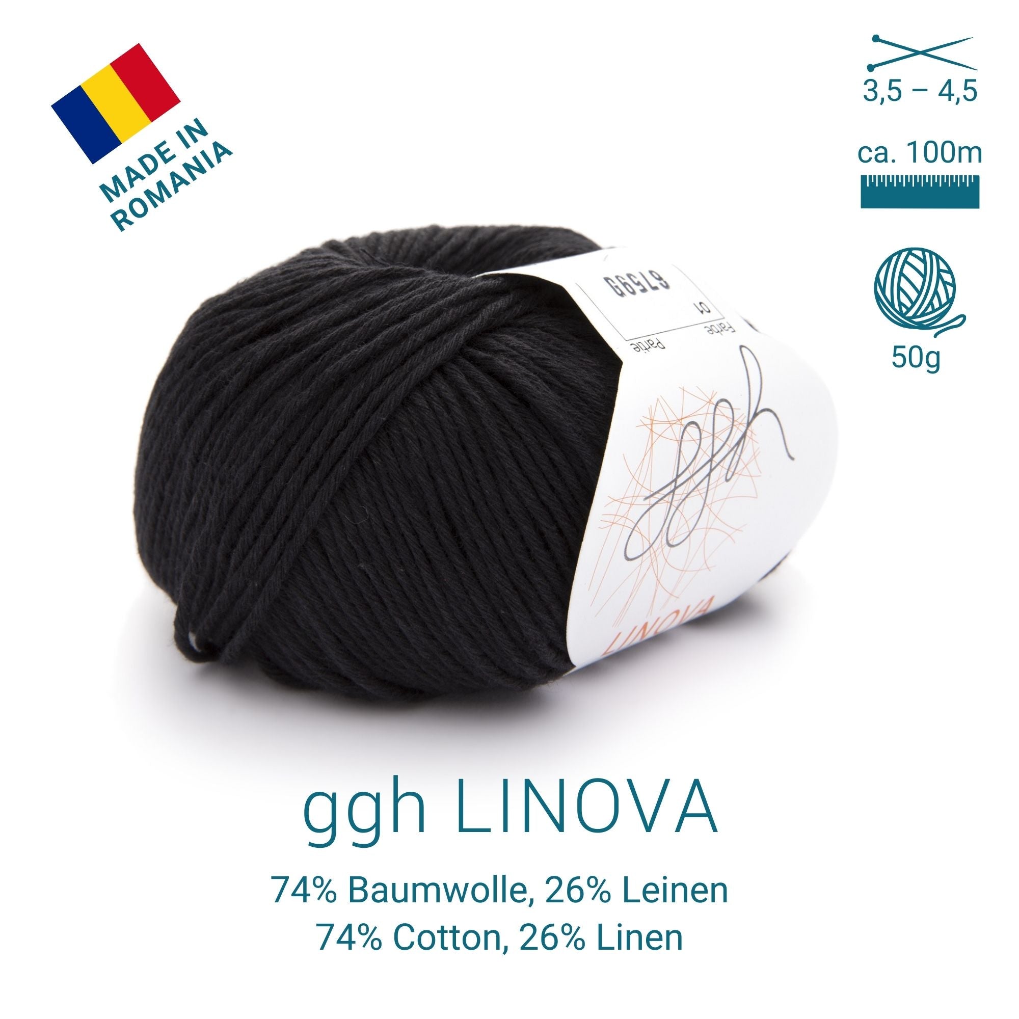 ggh Linova | Baumwolle-Leinen | 100m/50g | 001 - Schwarz