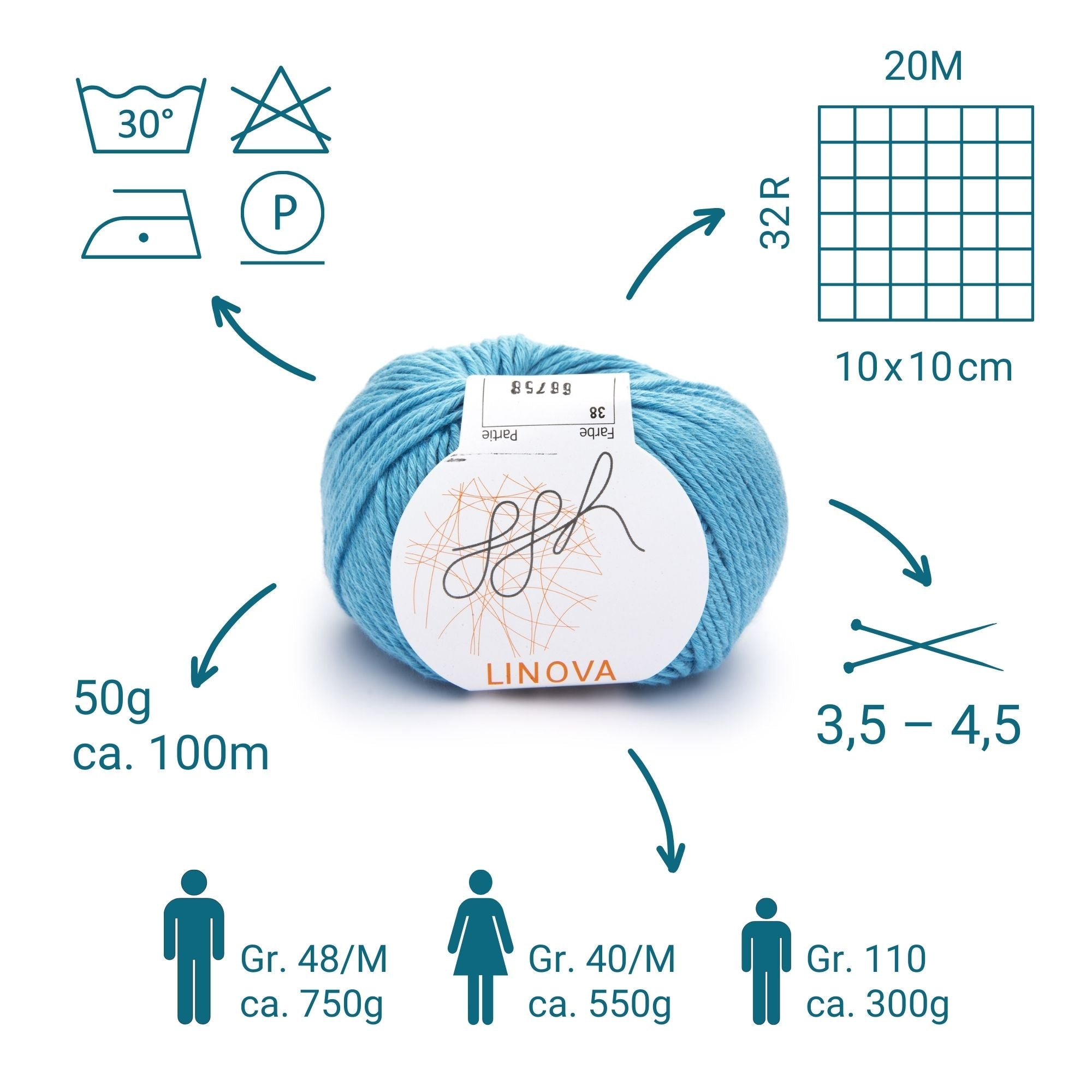 ggh Linova | Baumwolle-Leinen | 100m/50g | 038 - Aqua