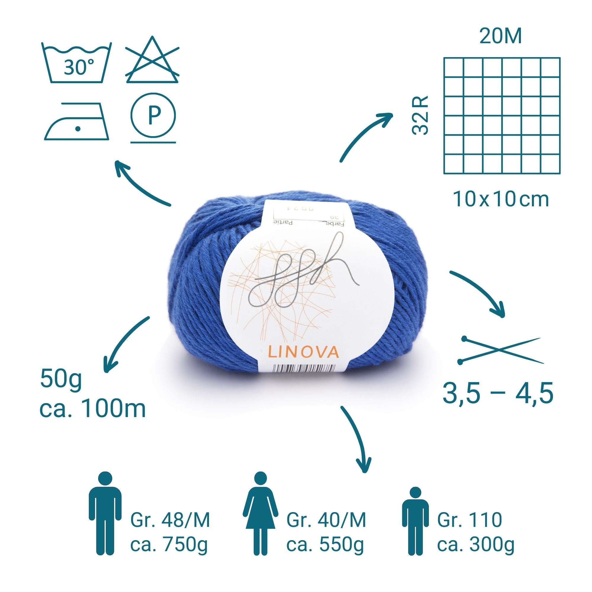 ggh Linova | Baumwolle-Leinen | 100m/50g | 039 - Mittelblau