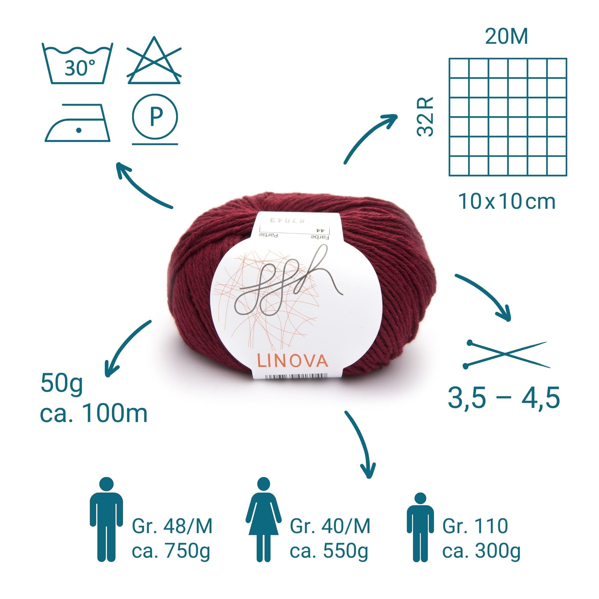 ggh Linova | Baumwolle-Leinen | 100m/50g | 044 - Ziegelrot