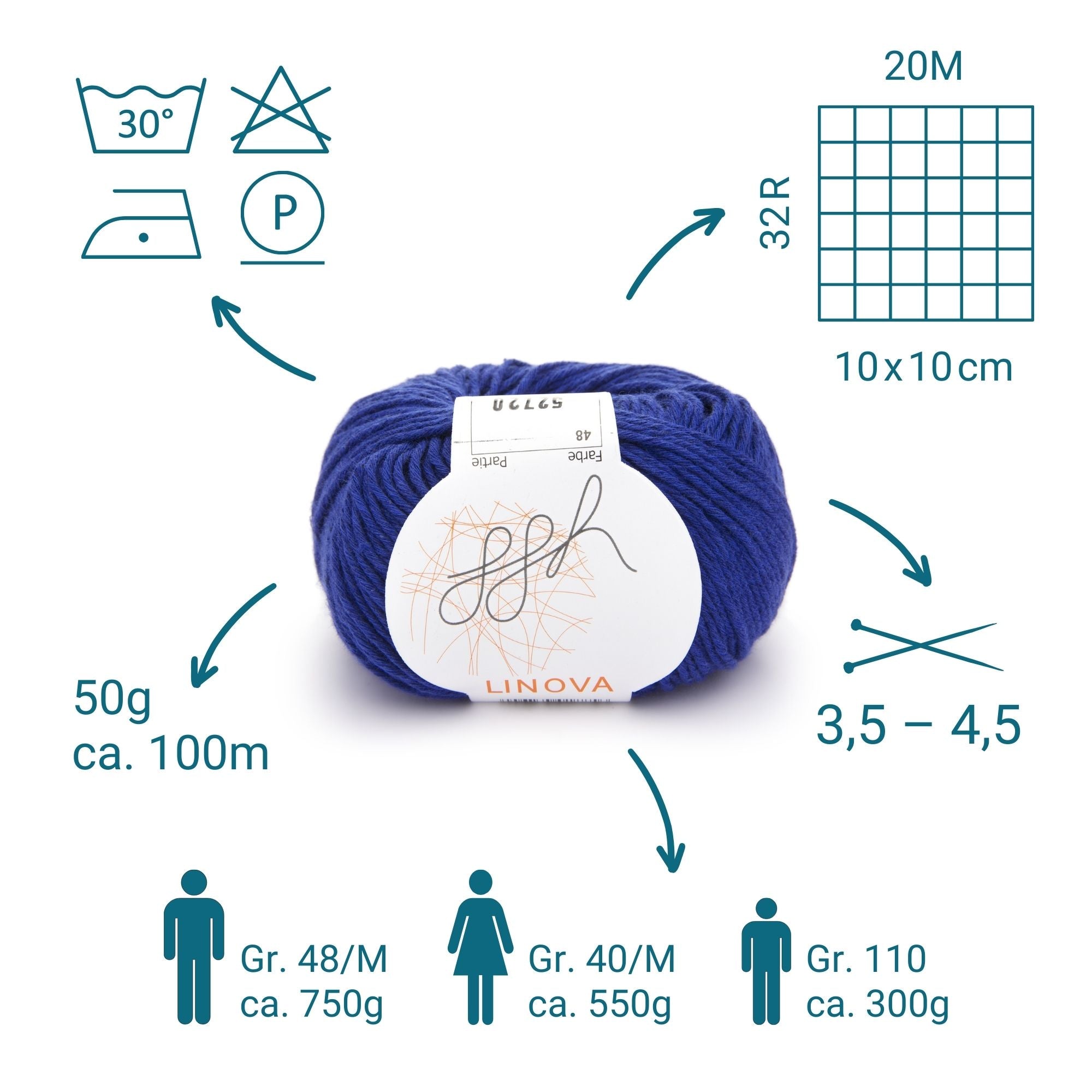 ggh Linova | Baumwolle-Leinen | 100m/50g | 048 - Royalblau