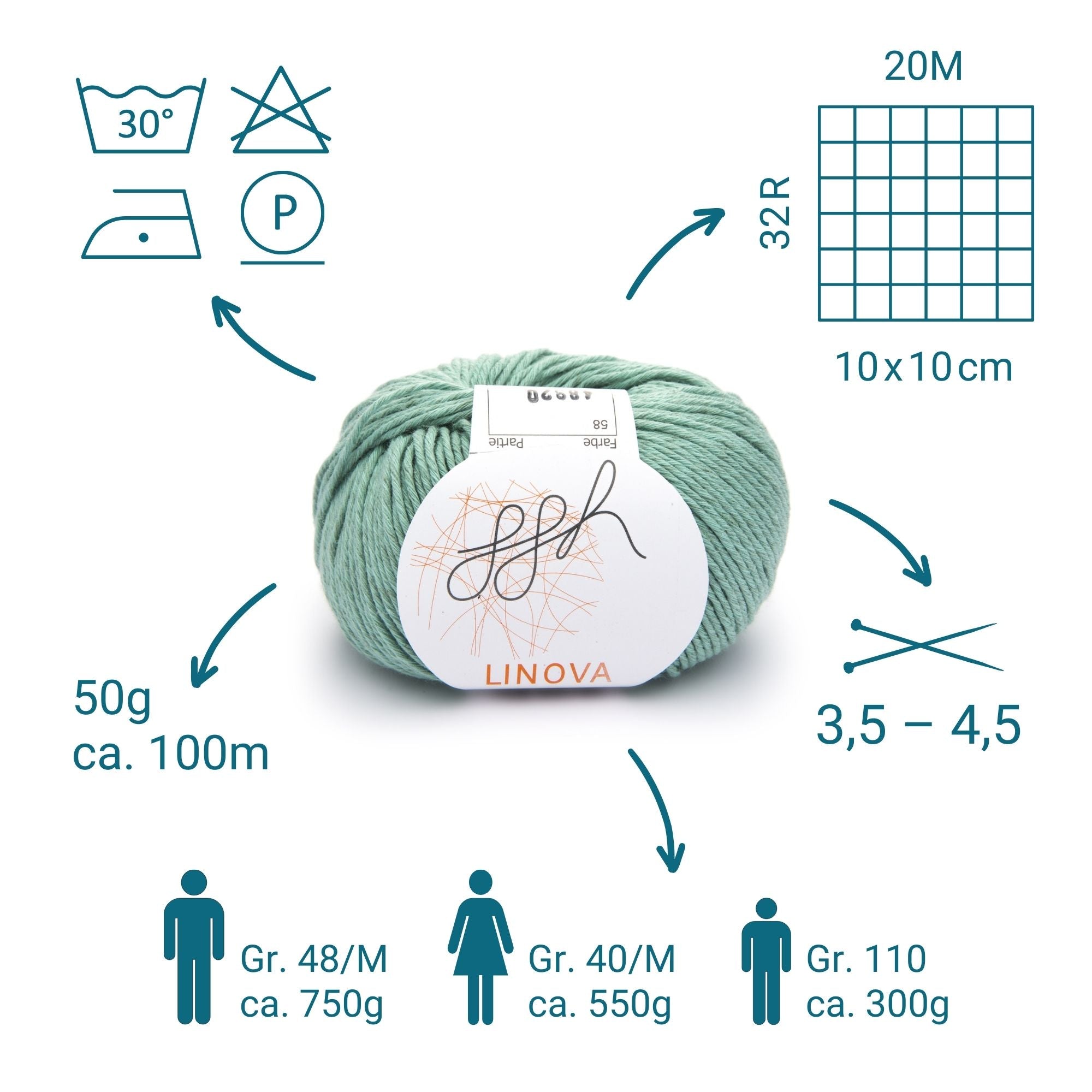 ggh Linova | Baumwolle-Leinen | 100m/50g | 058 - Blassgrün