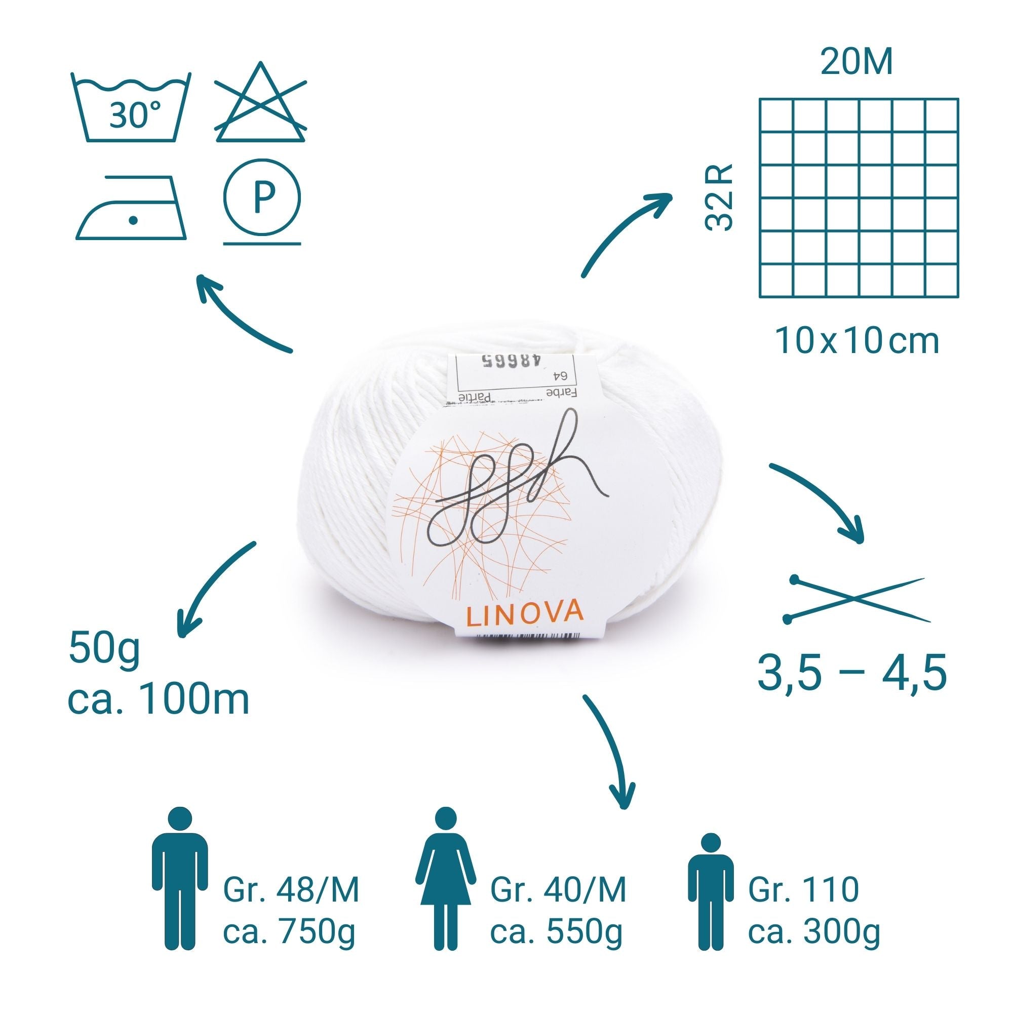 ggh Linova | Baumwolle-Leinen | 100m/50g | 064 - Weiß