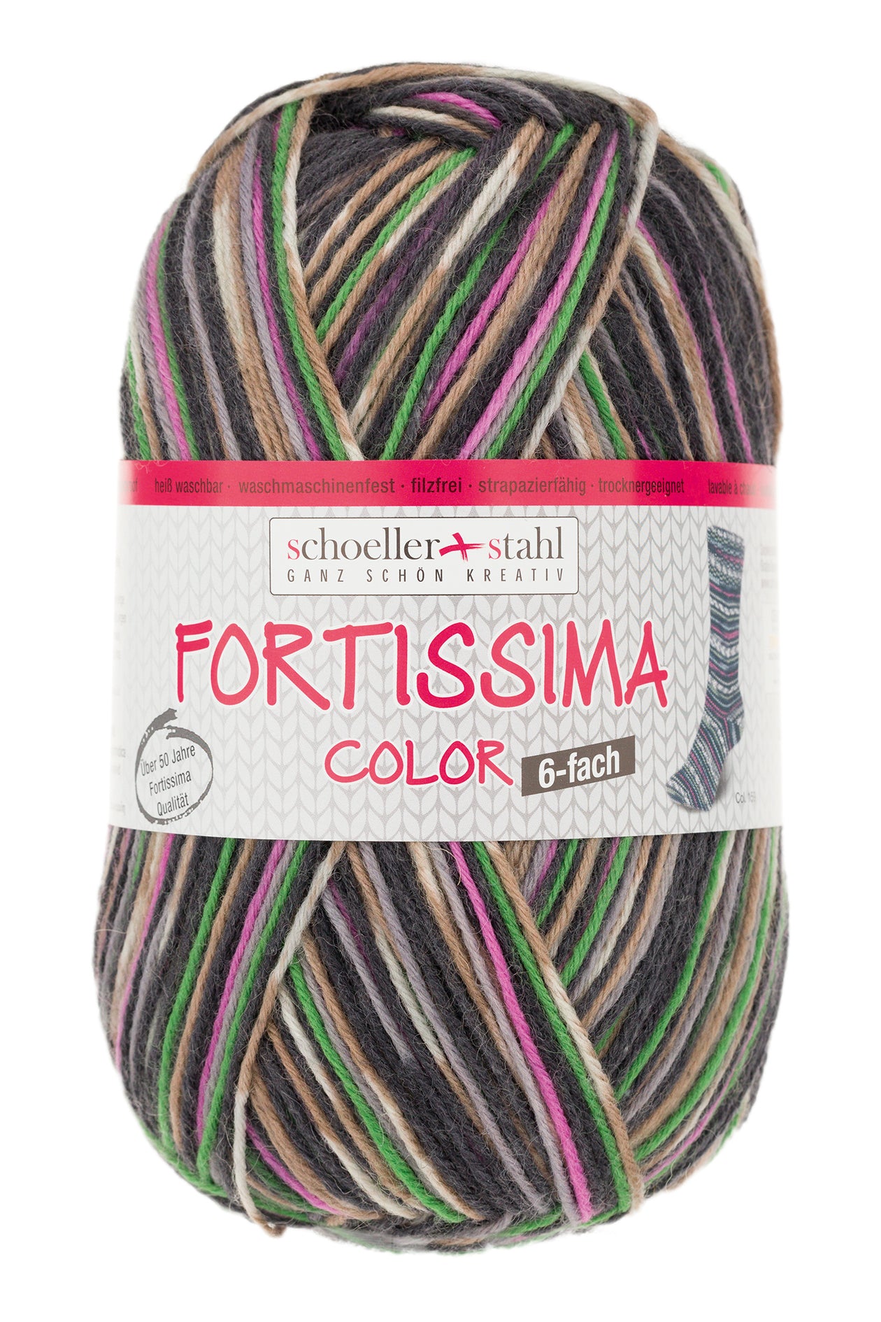 Fortissima 6-fach bunte Sockenwolle 150g | Farbe 159 - GRAU-BUNT