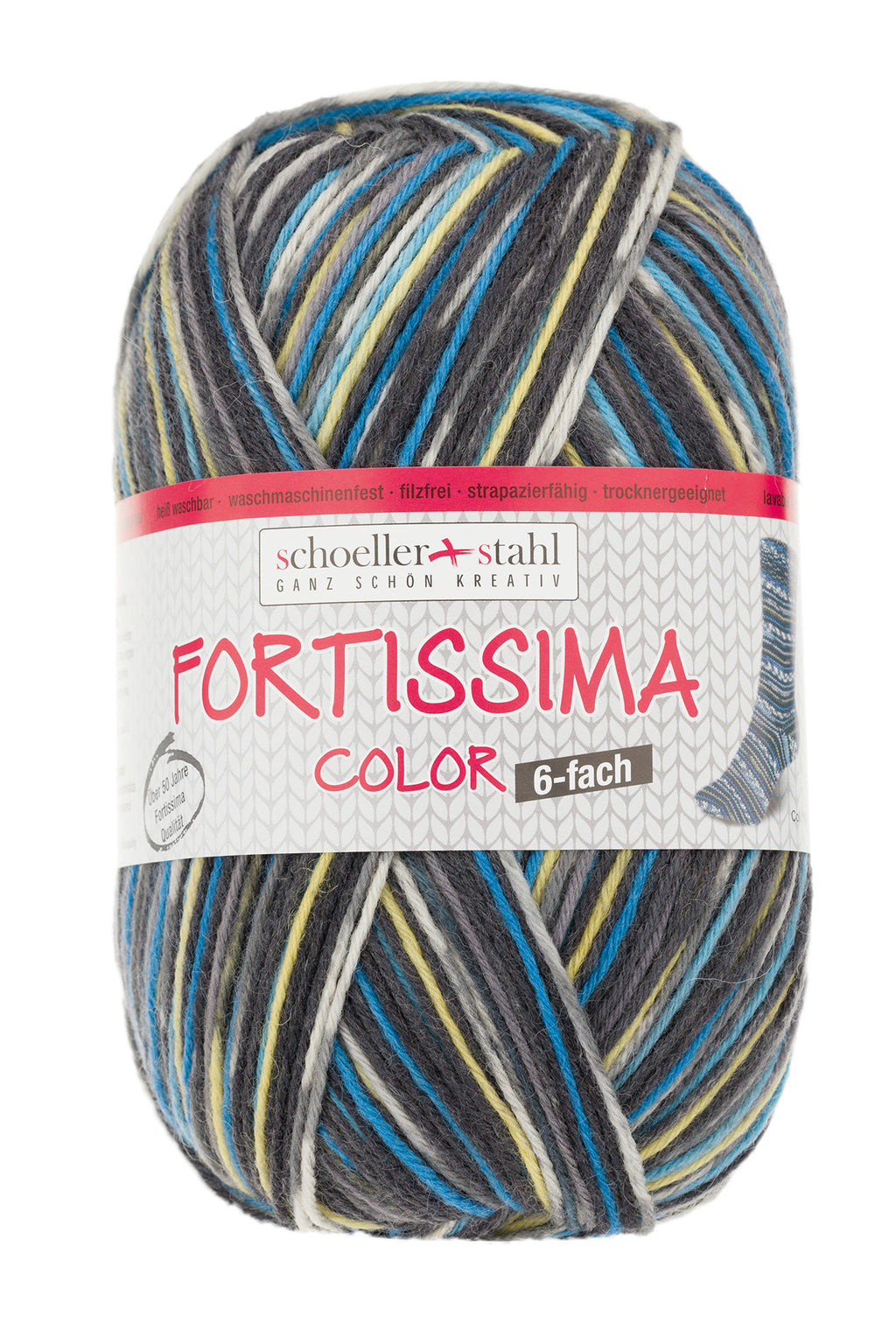 Fortissima 6-fach bunte Sockenwolle 150g | Farbe 160 - BLAU-BUNT