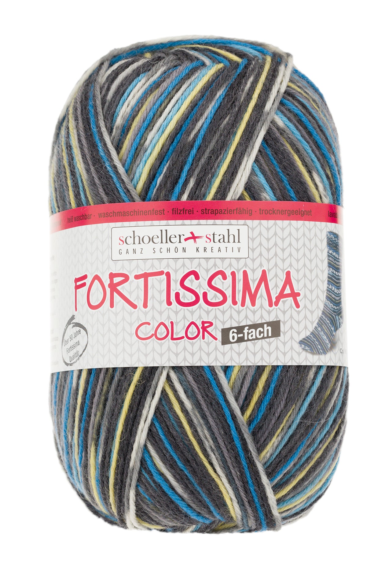 Fortissima 6-fach bunte Sockenwolle 150g | Farbe 160 - BLAU-BUNT