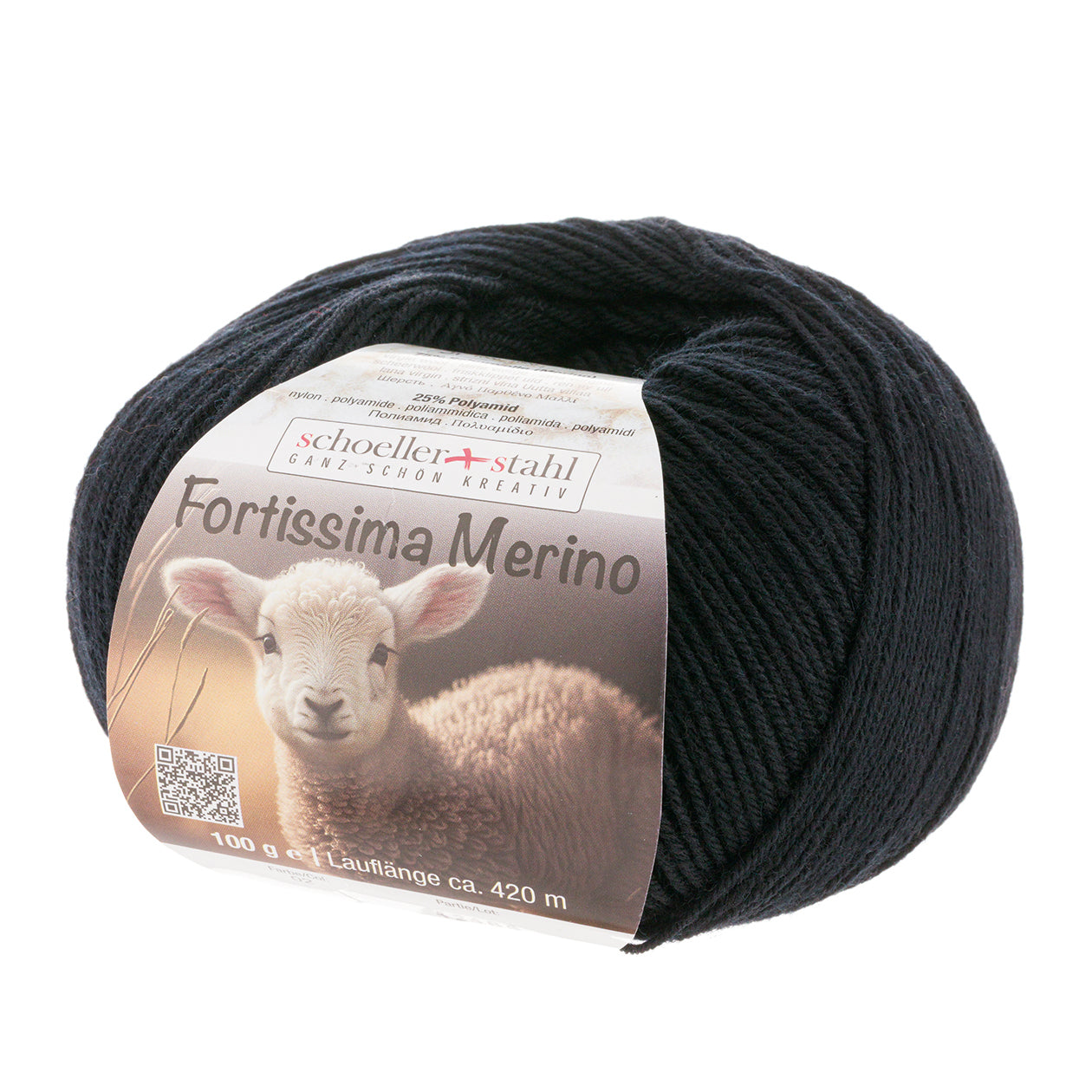 Fortissima 4-fach Merino-Sockenwolle 100g | Farbe 02 - SCHWARZ