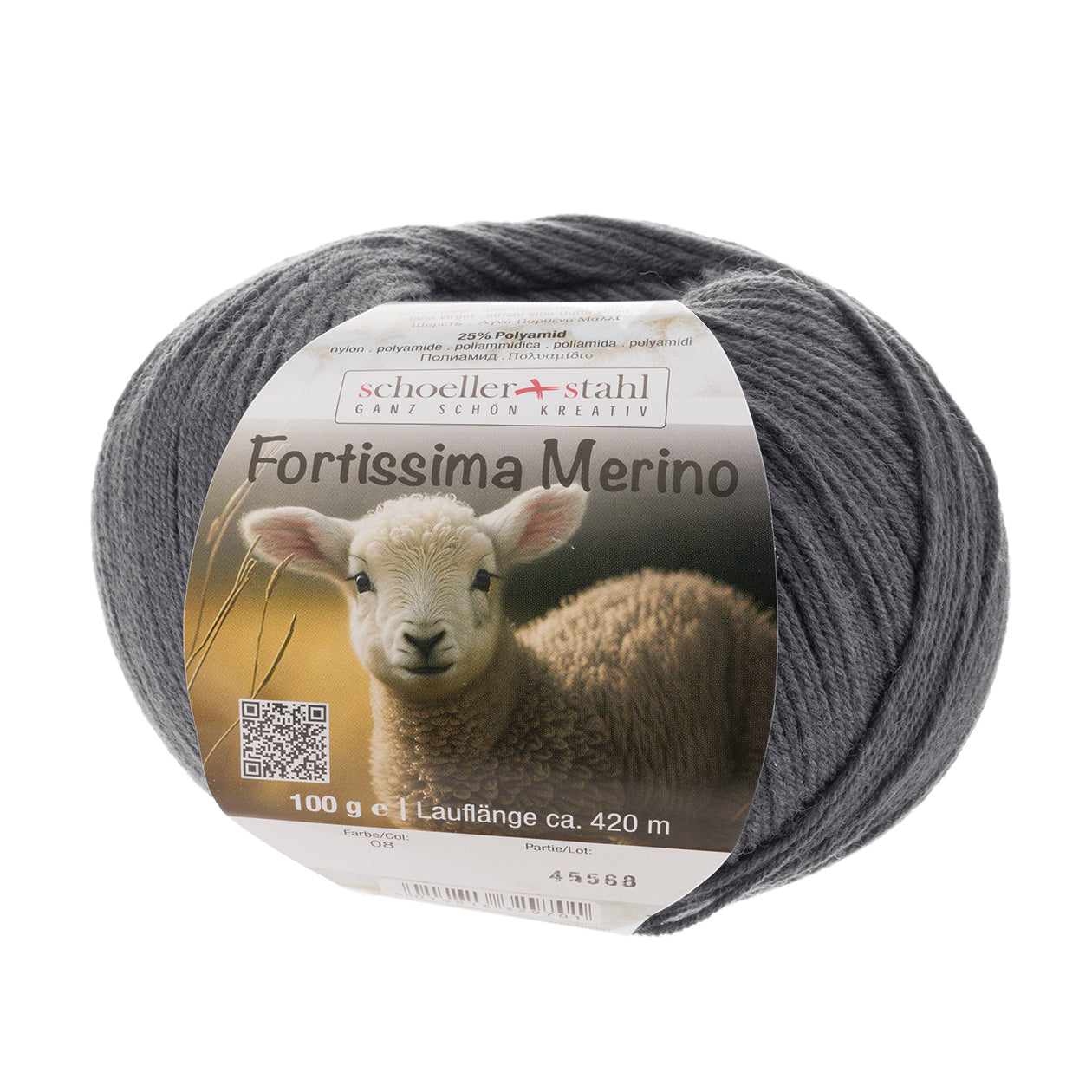 Fortissima 4-fach Merino-Sockenwolle 100g | Farbe 08 - ANTHRAZIT