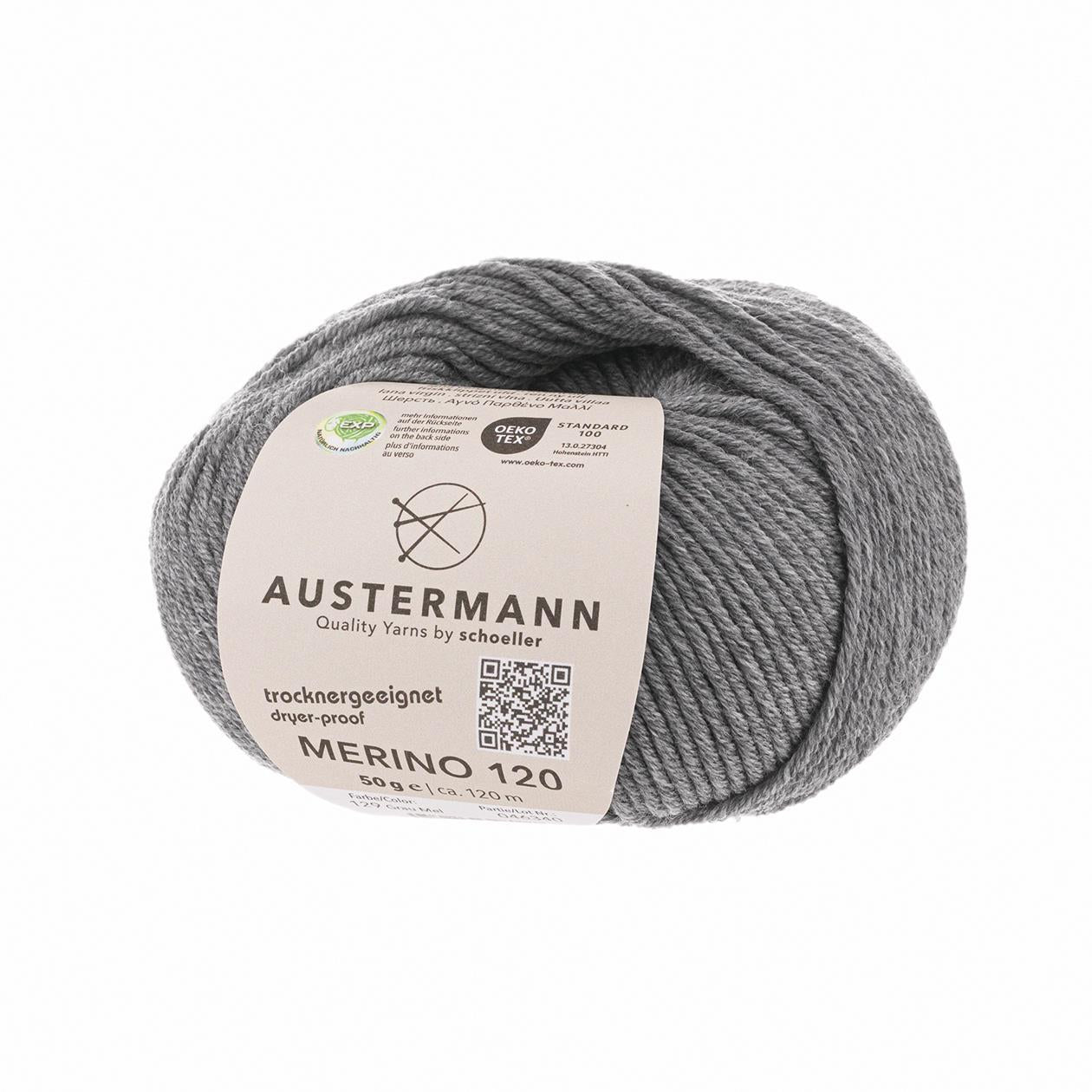 Austermann Merino 120 | Merinowolle 120m/50g | Farbe 129 - grau mel.