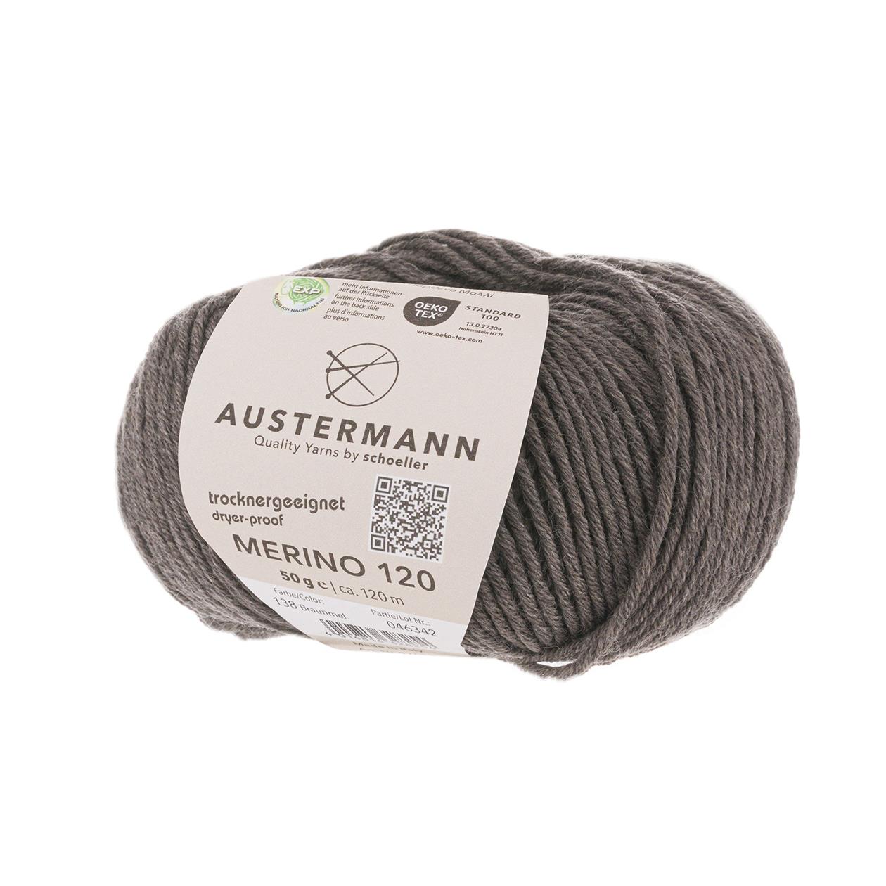 Austermann Merino 120 | Merinowolle 120m/50g | Farbe 138 - braun mel.